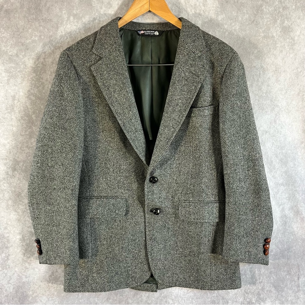 Vintage John Alexander Tweed Herringbone Sport Coat Mens Large 100% Wool USAβ